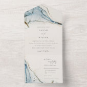 Abstracte Waterverf Blue Gold Beachy Wedding All In One Uitnodiging (Binnen)