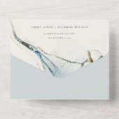 Abstracte Waterverf Blue Gold Beachy Wedding All In One Uitnodiging (Achterkant)