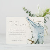Abstracte Waterverf Blue Gold Beachy Wedding Bedankkaart (Staand voorkant)