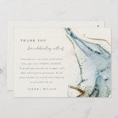 Abstracte Waterverf Blue Gold Beachy Wedding Bedankkaart (Voorkant / Achterkant)