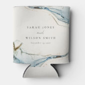 Abstracte Waterverf Blue Gold Beachy Wedding Blikjeskoeler (Voorkant)