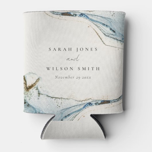 Abstracte Waterverf Blue Gold Beachy Wedding Blikjeskoeler (Voorkant)