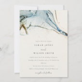 Abstracte Waterverf Blue Gold Beachy Wedding Kaart (Voorkant)