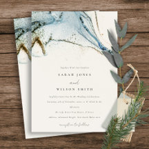 Abstracte Waterverf Blue Gold Beachy Wedding