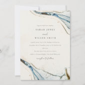 Abstracte Waterverf Blue Gold Beachy Wedding Kaart (Voorkant)