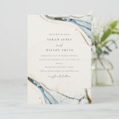 Abstracte Waterverf Blue Gold Beachy Wedding Kaart (Staand voorkant)