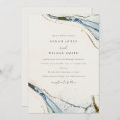 Abstracte Waterverf Blue Gold Beachy Wedding Kaart (Voorkant / Achterkant)