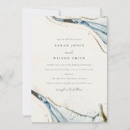 Abstracte Waterverf Blue Gold Beachy Wedding Kaart
