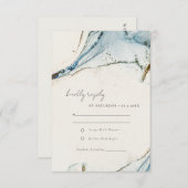 Abstracte Waterverf Blue Gold Beachy Wedding RSVP Kaartje (Voorkant / Achterkant)