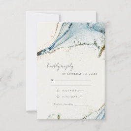 Abstracte Waterverf Blue Gold Beachy Wedding RSVP Kaartje