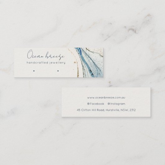 Abstracte Waterverf Blue Gold Stud Earring Holder  Mini Visitekaartje (Voorkant / Achterkant)