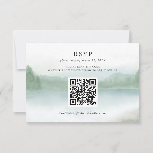 Abstracte Waterverf Bomen- Bindende QR-code RSVP Kaartje (Voorkant)