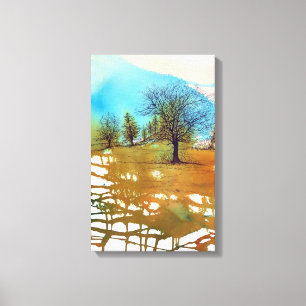 Abstracte Waterverf boomlandschapsink Canvas Afdruk