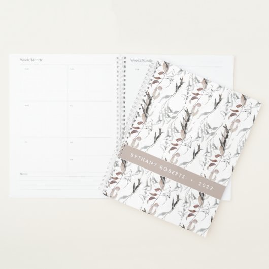Abstracte Waterverf Botanische Taupe Grey 2023 Planner (Display)