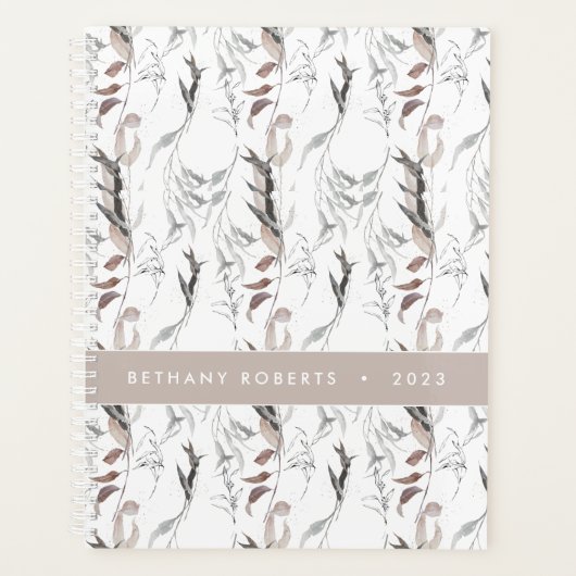 Abstracte Waterverf Botanische Taupe Grey 2023 Planner (Voorkant)