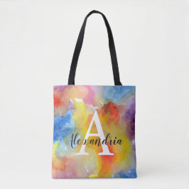 Abstracte Waterverf Bright trillende kleuren monog Tote Bag