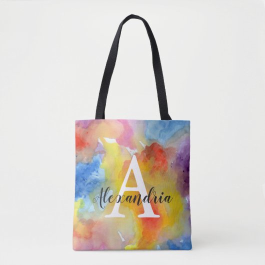 Abstracte Waterverf Bright trillende kleuren monog Tote Bag (Voorkant)