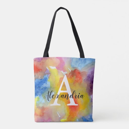Abstracte Waterverf Bright trillende kleuren monog Tote Bag (Achterkant)