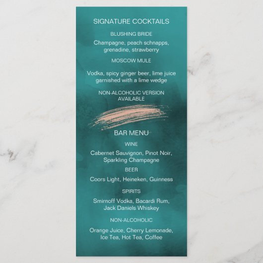 Abstracte Waterverf bruiloft menu (Achterkant)