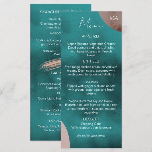 Abstracte Waterverf bruiloft menu (Voorkant / Achterkant)