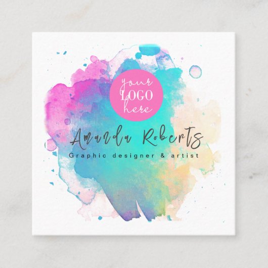 Abstracte waterverf Brush Strockartiest Vierkante Visitekaartje (Voorkant)