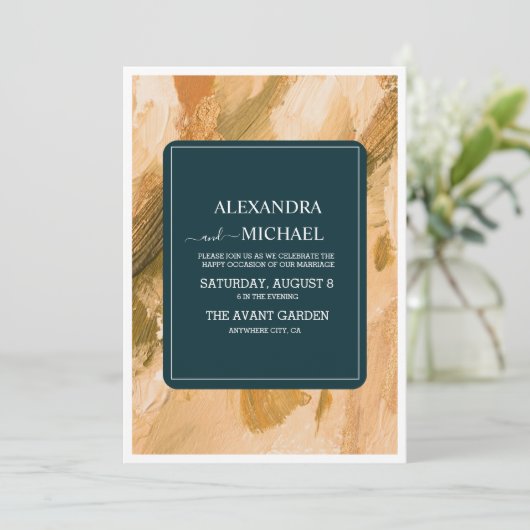 Abstracte Waterverf Brush Stroke Bruiloft Kaart (Staand voorkant)