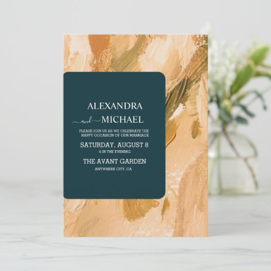 Abstracte Waterverf Brush Stroke Bruiloft Kaart (Staand voorkant)