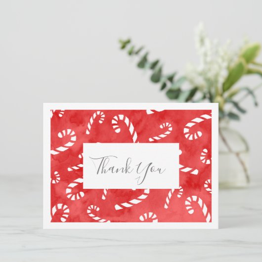 Abstracte Waterverf Candy Cane Pattern Bedankkaart (Staand voorkant)