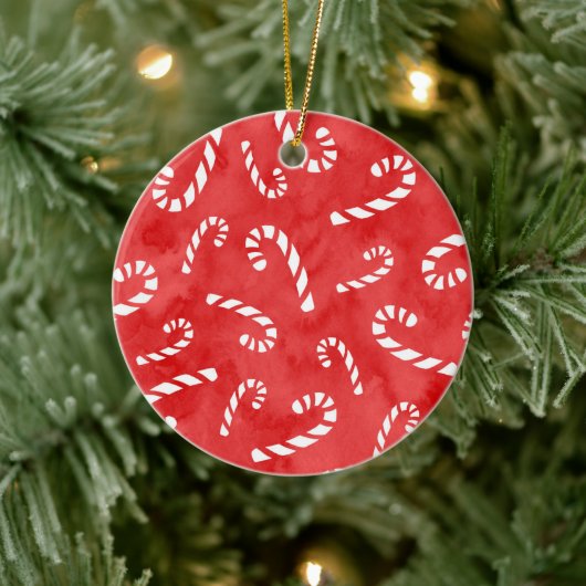 Abstracte Waterverf Candy Cane Pattern Keramisch Ornament (Boom)