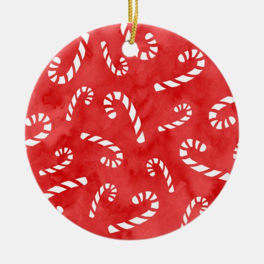 Abstracte Waterverf Candy Cane Pattern Keramisch Ornament (Voorkant)