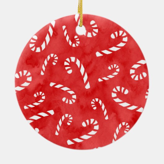 Abstracte Waterverf Candy Cane Pattern Keramisch Ornament (Achterkant)