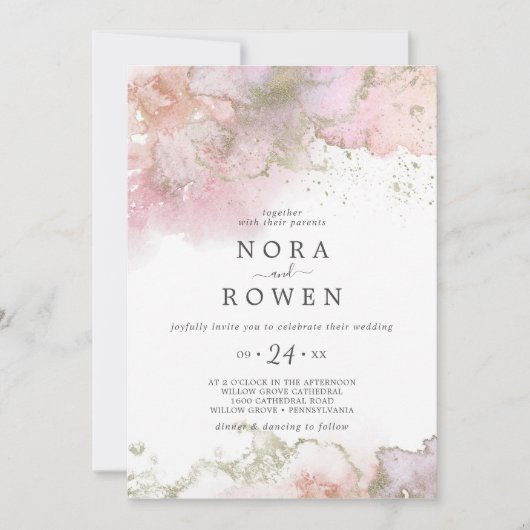 Abstracte Waterverf Casual bruiloft Kaart (Voorkant)