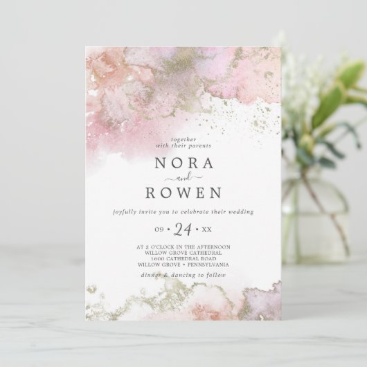 Abstracte Waterverf Casual bruiloft Kaart (Staand voorkant)