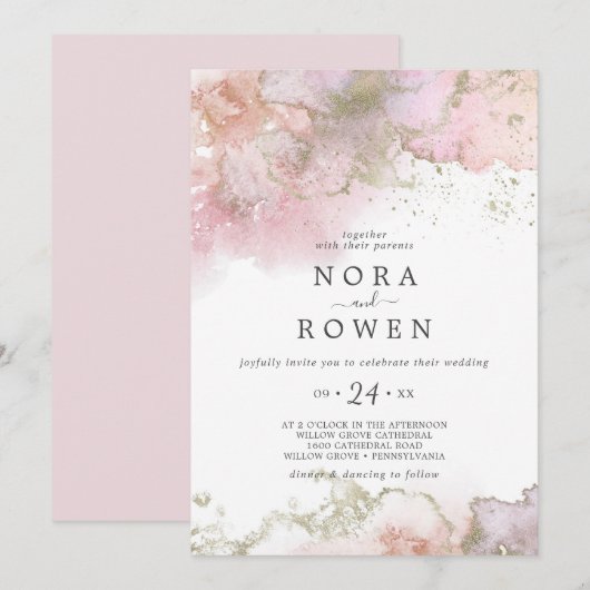 Abstracte Waterverf Casual bruiloft Kaart (Voorkant / Achterkant)