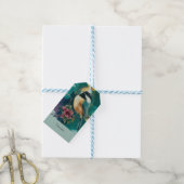 Abstracte Waterverf Chickadee - Blauwgroen Cadeaulabel (Met Touw)