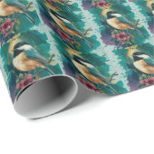 Abstracte Waterverf Chickadee - Blauwgroen Cadeaupapier (Rol Hoek)
