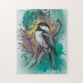 Abstracte Waterverf Chickadee - Blauwgroen Legpuzzel (Verticaal)