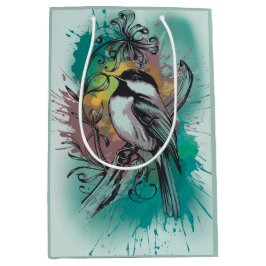 Abstracte Waterverf Chickadee - Blauwgroen Medium Cadeauzakje