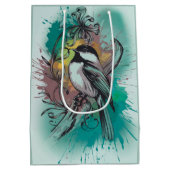 Abstracte Waterverf Chickadee - Blauwgroen Medium Cadeauzakje (Achterkant)
