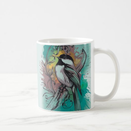Abstracte Waterverf Chickadee - Blauwgroen Mok (Rechts)