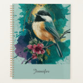 Abstracte Waterverf Chickadee - Blauwgroen Planner (Voorkant)