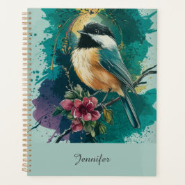 Abstracte Waterverf Chickadee - Blauwgroen Planner