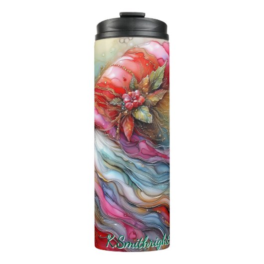 Abstracte Waterverf Christmas Gnome Art Thermosbeker (Voorkant)