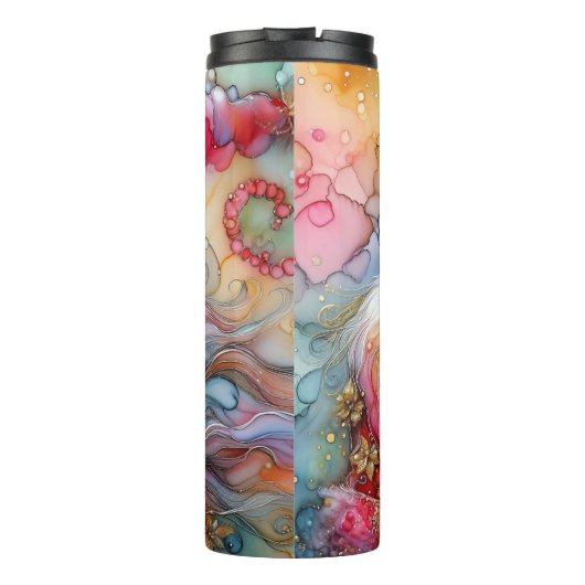 Abstracte Waterverf Christmas Gnome Art Thermosbeker (Achterkant)