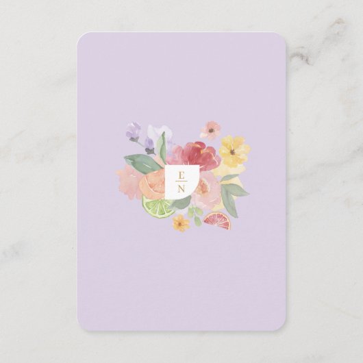 Abstracte Waterverf Citrus Floral — QR-code Informatiekaartje (Achterkant)