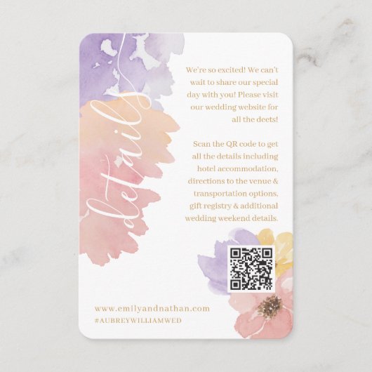 Abstracte Waterverf Citrus Floral — QR-code Informatiekaartje (Voorkant)