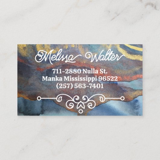 Abstracte Waterverf Classy Retro Flourish Monogram Visitekaartje (Achterkant)