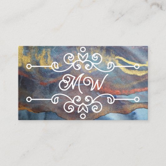 Abstracte Waterverf Classy Retro Flourish Monogram Visitekaartje (Voorkant)