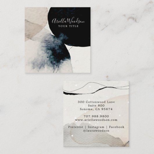 Abstracte Waterverf crème en zwart Visitekaartje (Voorkant / Achterkant)