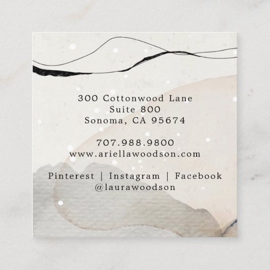 Abstracte Waterverf crème en zwart Visitekaartje (Achterkant)